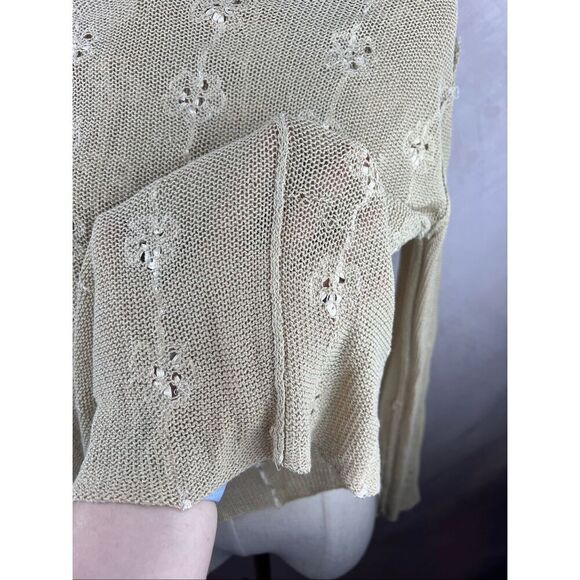 Vintage 1990s Knit Top Floral Embellishments Boho Whimsical Fairy Renaissance - Picture 9 of 13